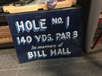 VINTAGE HEAVY GOLF HOLE SIGN DOUBLE SIDED + PLAYER'S PLEASE SIGN