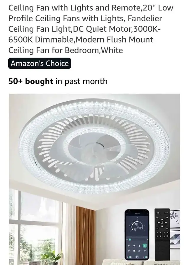 ✨ Modern 20" Flush Mount Ceiling Fan with LED Light & Remote