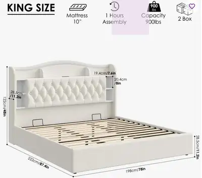 Lit King sans matelas neuf dans la boite., View more