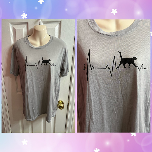 “HEARTBEAT CAT” – Light Gray T-Shirt in Women's - Tops & Outerwear in Kingston
