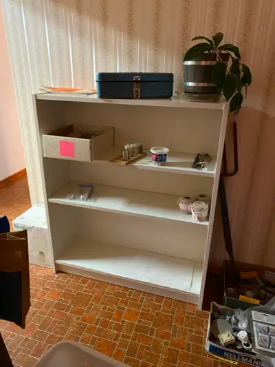 white Ikea bookshelf 11" deep x 35 1/2" wide x 42" high