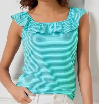 Women's Sleeveless, Amalfi Blue Stripe Top by TALBOTS, Medium, View more