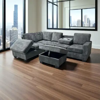 Sectional Corduroy Sofa | 6 Seater Now on Sale , View more