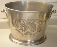 Silver Metal Engraved Ice Bucket with Knob Handles