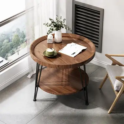 Round 2 Tier Coffee Table, Vintage End Table with Shelf and Meta, View more