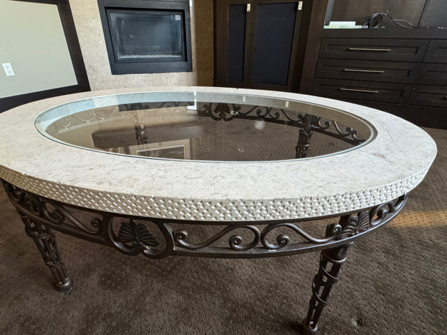 Wrought Iron, marble glass coffee table in Coffee Tables in Calgary