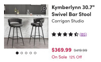 2 Chairs. Kymberlynn’ Bar-Height Stools (Black)