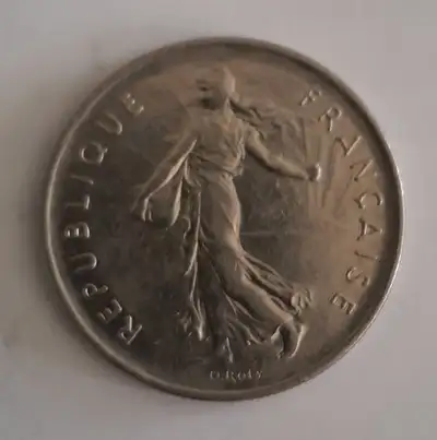 Pièce de monnaie française 5 francs 1970, La semeuse, Signature O. Roty, Liberté, Égalité, Fraternit...