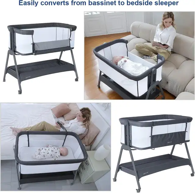 ANGELBLISS Baby Bassinet Bedside Crib w Storage Basket/ Wheels in Cribs in Markham / York Region - Image 5