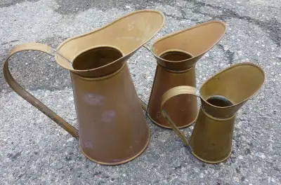 Vintage 1978 Chelmsford Set of 3 Brass Pitcher Jug Watering Cans, View more