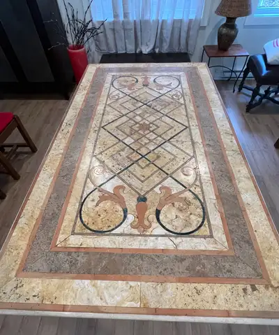 Unique Stone-Inlay Dining Table with Iron Base - Statement Piece, View more