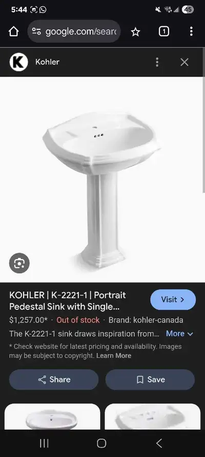 Kohler Pedestal Sink, View more
