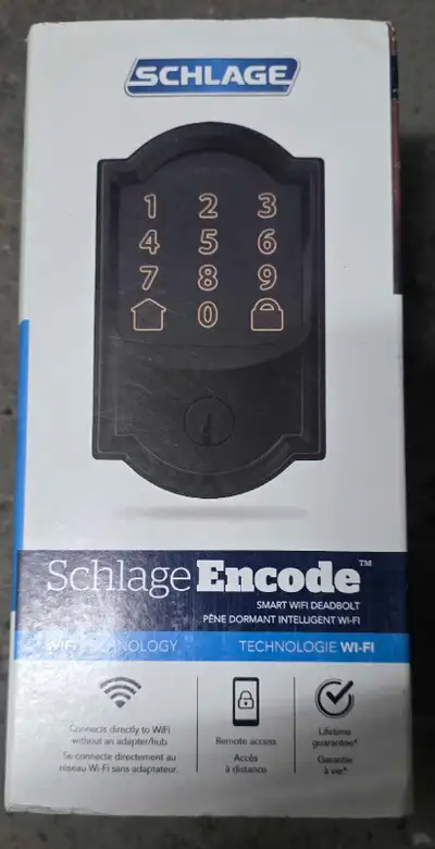 Schlage Encode Smart WiFi Deadbolt with Camelot Trim in Aged Bro, View more
