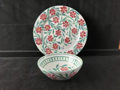 Studio Pottery Large Round Serving Platter and Bowl , View more