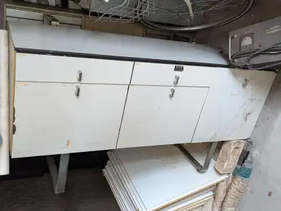 Metal and wood office tables, free, View more