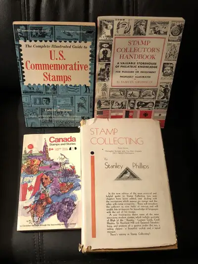 Four vintage stamp collecting reference books, View more