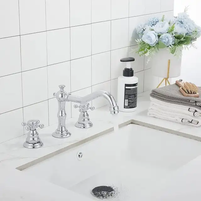 YBlucklly Lavatory Widespread Bathroom Sink Faucet Chrome Mixer in Plumbing, Sinks, Toilets & Showers in Gatineau - Image 9
