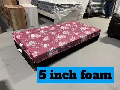 This is a used 5-inch foam mattress, ideal for providing basic support and comfort for a single slee...