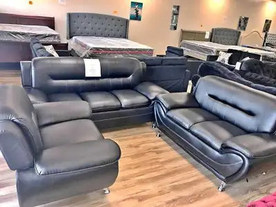 3+2+1 New Box Pakced Leather Black Sofa Set at Cash on Delivery, View more
