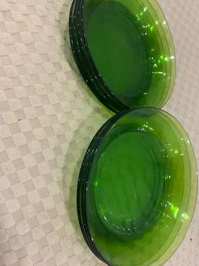 7 Green Glass dinner Plates, View more