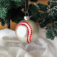 Glass Baseball Christmas Tree Ornament Red White Ball Sports