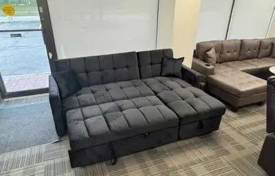 Canapé-lit sectionnel noir avec rangement, View more