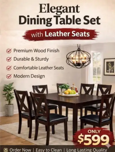 Wooden Dining Set – 6 Cross Back Chairs | Leather Seats, View more