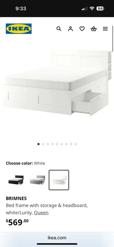 This IKEA Brimnes bed frame is ready for a new home! It features a clean white finish and comes with...