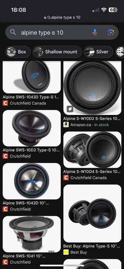 I’m looking for a 10” type e or type s alpine subwoofer, I already have a box just need sub and alpi...