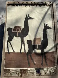 Vtg Woven Alpaca Wool Tapestry | Rug| Afghan | Cream | Wall Deca