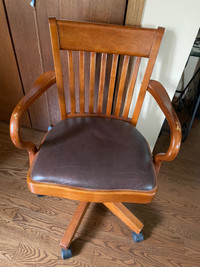Leather and solid wood office chair 