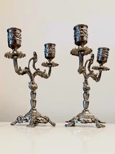 Antique Italian Nickle Brass Candelabra , View more
