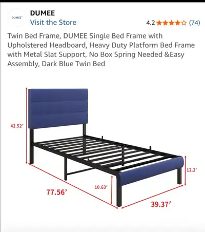Bed Frame - Dark Blue Upholstered, View more