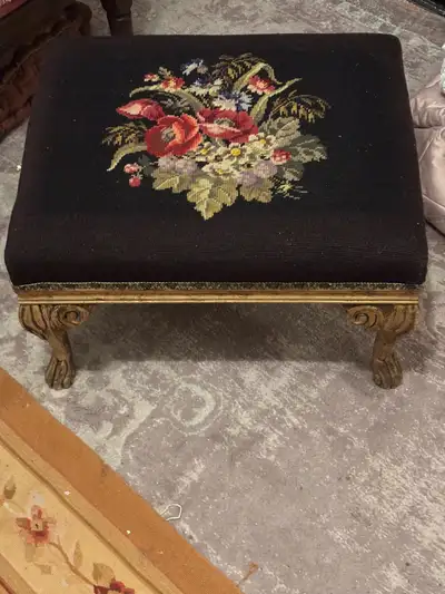 Vintage Needlepoint stool, View more