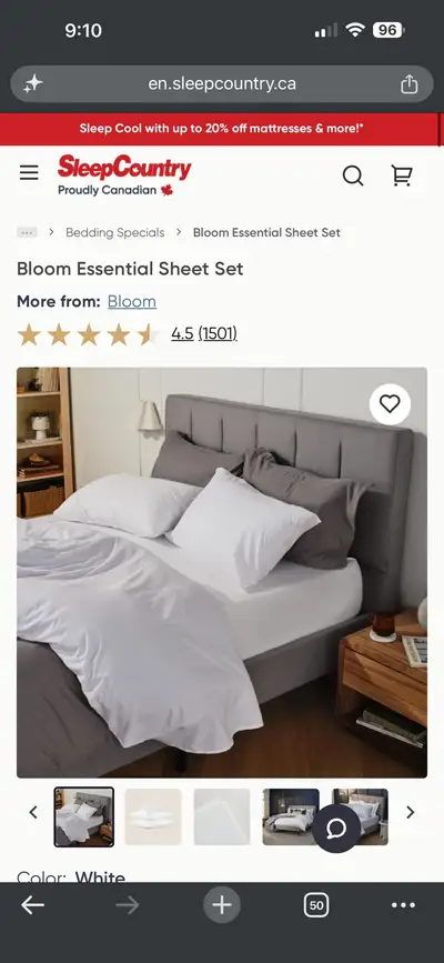 Sleep Country: Bloom Performance Sheets - King, View more