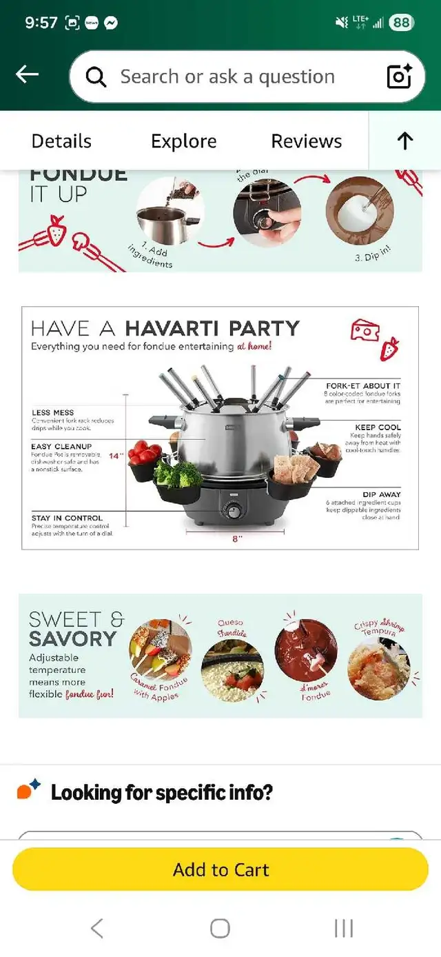Dash electric 3-Quart fondue set558827420328273926