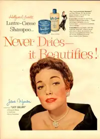 1955 full-page color Lustre-Creme ad featuring Jane Wyman