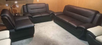 BRAND NEW BLACK LEATHER LIVING ROOM SET. FREE DELIVERY  DISPOSAL