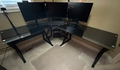 Desk (Student or Gaming) 3-pcs Black Metal frame with Glass Top, View more