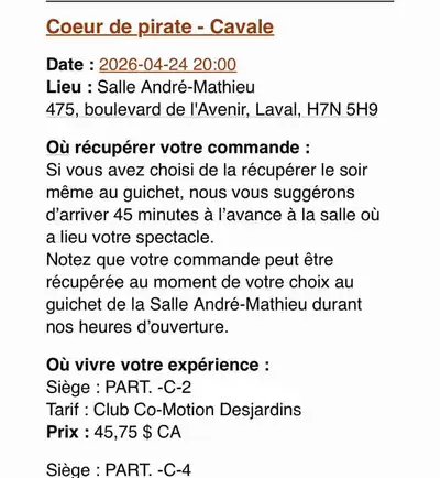 3e rangée-Cœur de pirate 24 avril Laval, View more
