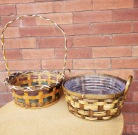 Two Nice Round Baskets with Plastic Liners