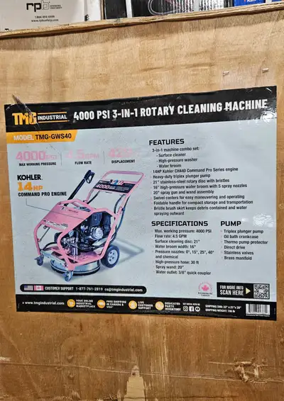 Brand New Commercial grade 3-in-1 pressure washer from TMG Industrial, powered by a 14HP Kohler CH44...
