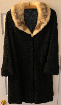 Vintage Persian Lamb Wool BlackWoman’s 3/4 Coat with Mink Collar