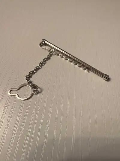 18K White Gold Tie Bar with Chain, View more