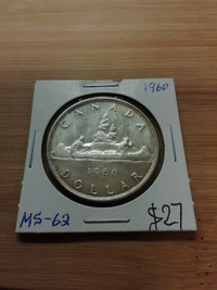 1960 Canada 80% silver MS-62 dollar coin