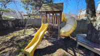 Outdoor playground. Wood with 2 slides. Swingset