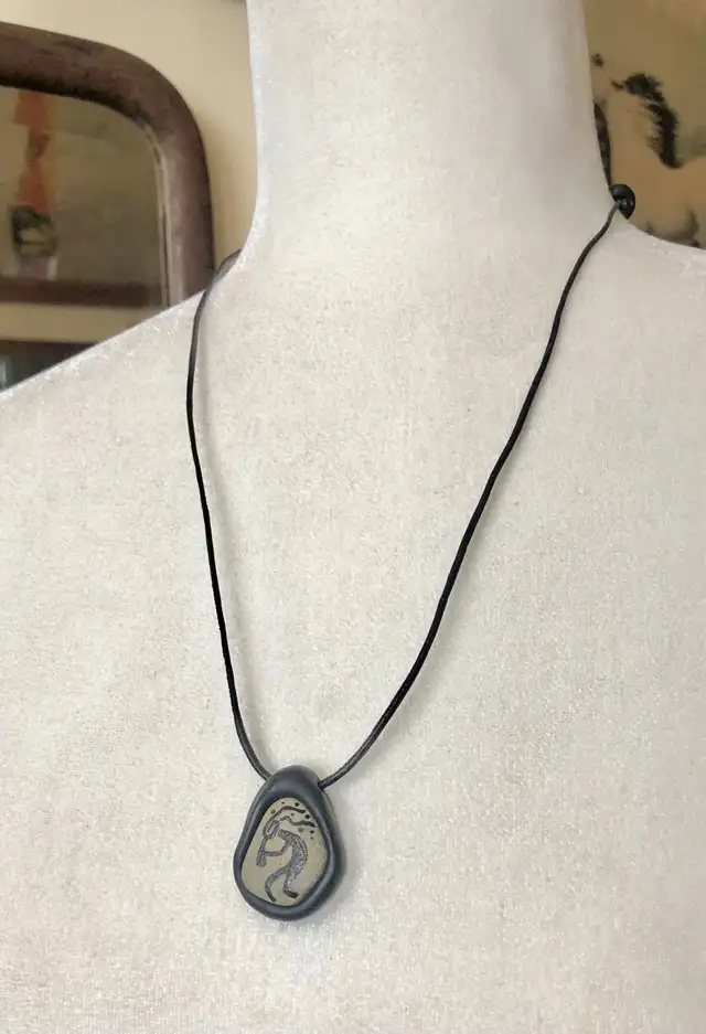 Vintage Stone Pendant Hand Drawn Kokopelli Handmade Necklace  in Arts & Collectibles in Calgary - Image 2