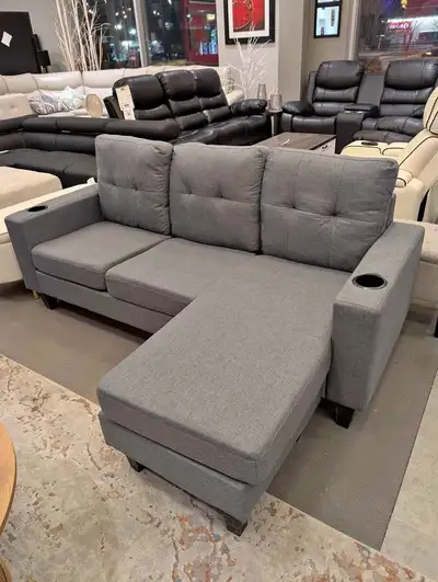 Grey Sectional Sofa with Cup Holders, View more