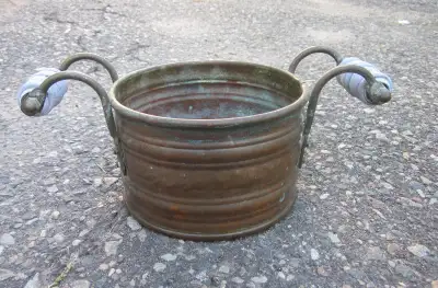 Vintage Garden Pots Copper and Brass Planters, Colander Strainer, View more