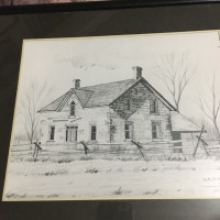 Old stone country home  pencil sketch 